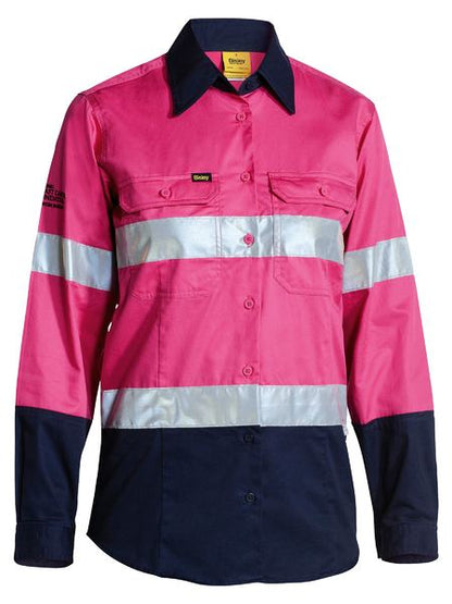 Bisley Women's Long Sleeved HiVis Vented Shirt with Tape
