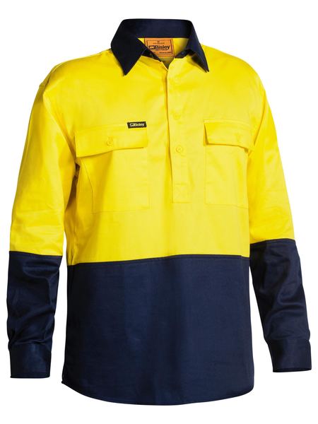 Bisley Closed Front Long Sleeved HiVis Drill Shirt