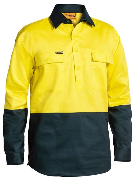 Bisley Closed Front Long Sleeved HiVis Drill Shirt