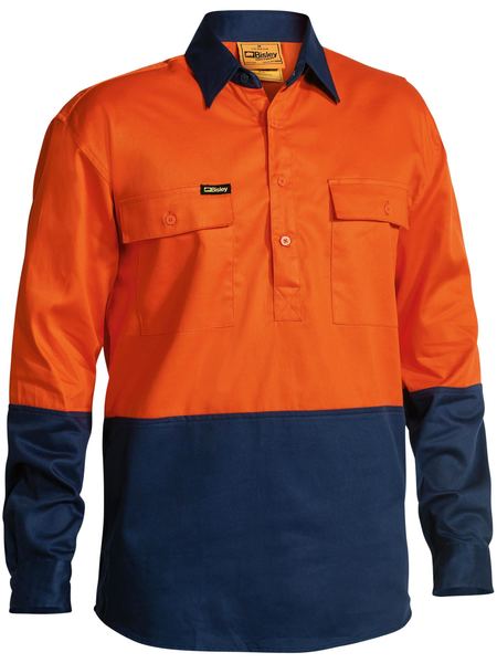 Bisley Closed Front Long Sleeved HiVis Drill Shirt