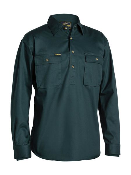 Bisley Closed Front Long Sleeved Cotton Drill Shirt