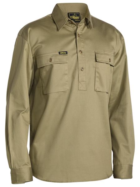 Bisley Closed Front Long Sleeved Cotton Drill Shirt