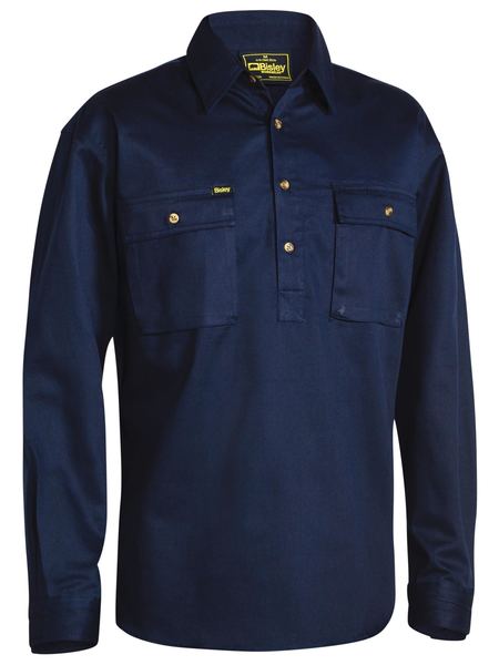 Bisley Closed Front Long Sleeved Cotton Drill Shirt