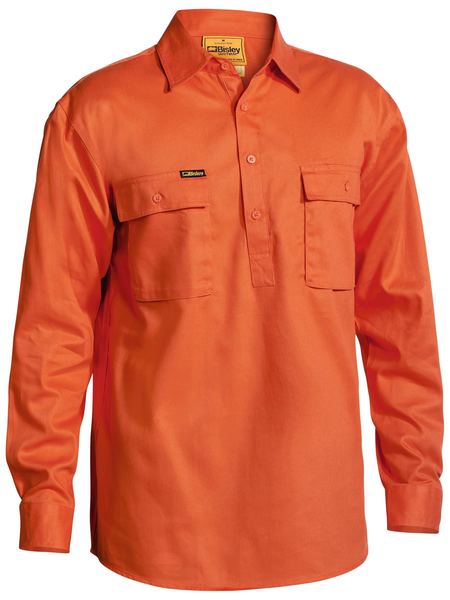 Bisley Closed Front Long Sleeved Cotton Drill Shirt