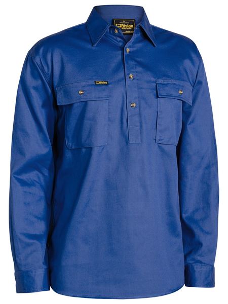 Bisley Closed Front Long Sleeved Cotton Drill Shirt