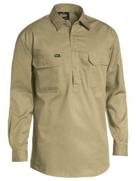 Bisley Closed Front Vented Long Sleeved Cotton Drill Shirt